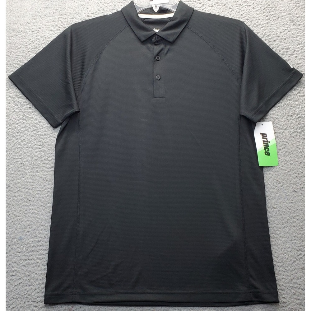 Prince‎ Tennis Golf Performance Polo Shirt Mens Medium Black Moisture Wicking